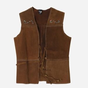 Vintage 1970s brown suede leather vest with rainbow sequin details With Tassels